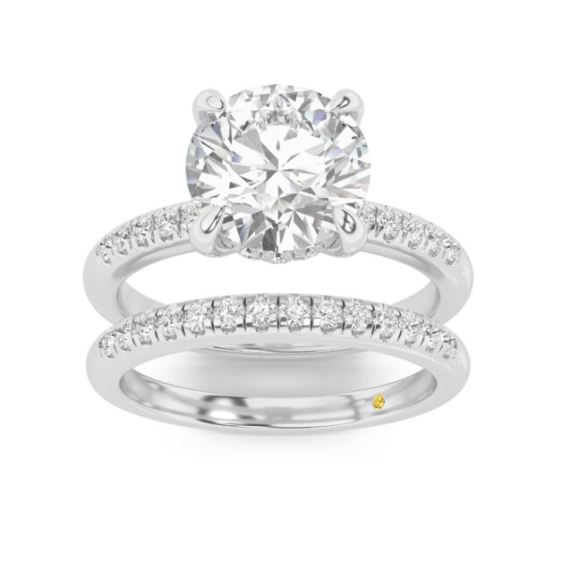Aurelia Lab Grown Round Diamond Engagement Ring with the BonBon Quarter Coverage Wedding Band