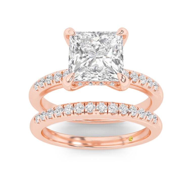 Aurelia Engagment Ring with the BonBon Quarter Coverage Wedding Band