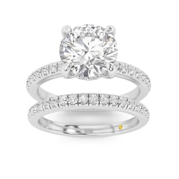 Aurelia Lab Grown Round Diamond Engagement Ring with the BonBon Half Coverage Wedding Band