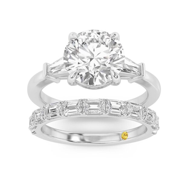 Valentina Lab Grown Round Diamond Engagement Ring with the Juliet Wedding Band