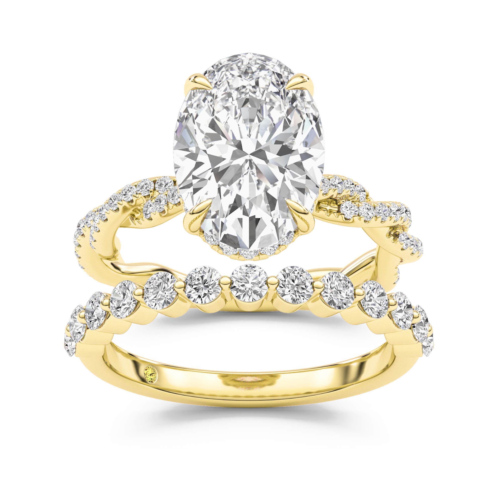 ChiraTan Lab Grown Oval Diamond Engagement Ring with the Anastasia Wedding Band | 10K Yellow Gold 4 6/7 ct. tw.
