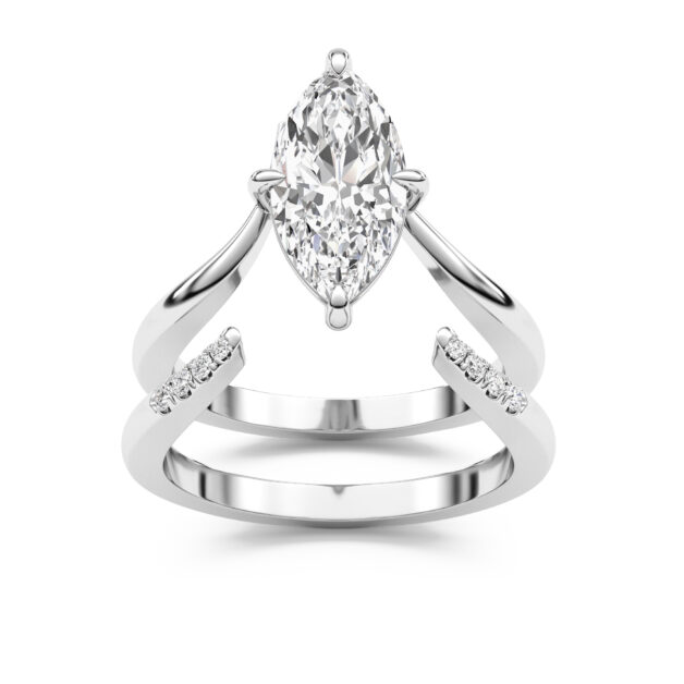 Thalia Lab Grown Marquise Diamond Engagement Ring with the Thalia Crest Wedding Band