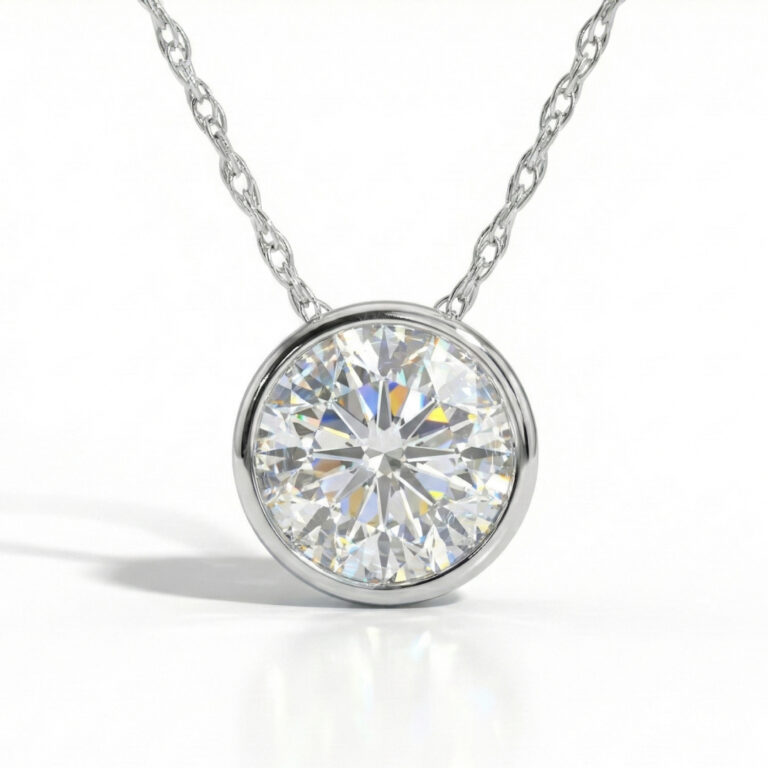 Floating Bezel Set Lab Grown Diamond Solitaire Necklace