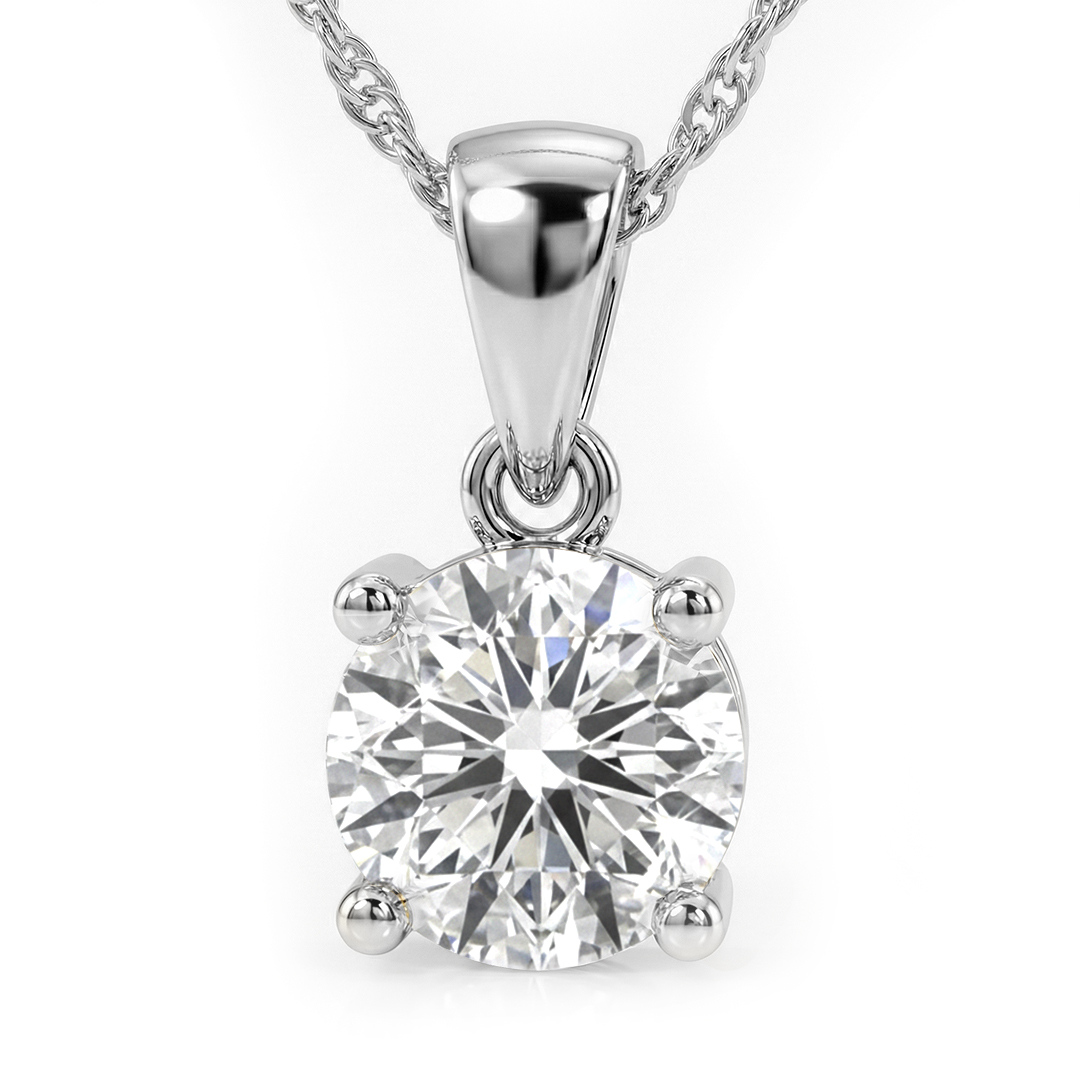 Lab Grown Four Prong GH SI DIamond Solitaire Necklace | 14K White Gold 3 ct. tw.