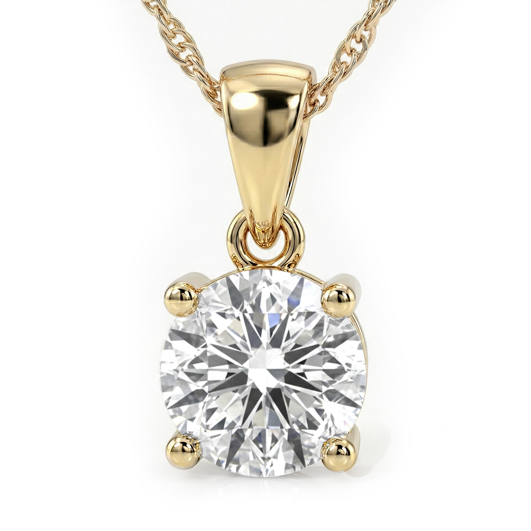 Lab Grown Four Prong GH SI DIamond Solitaire Necklace | 14K Yellow Gold 1 1/2 ct. tw.