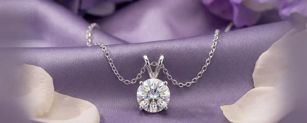 Round brilliant lab-grown diamond open circle pendant necklace in 14k white gold.