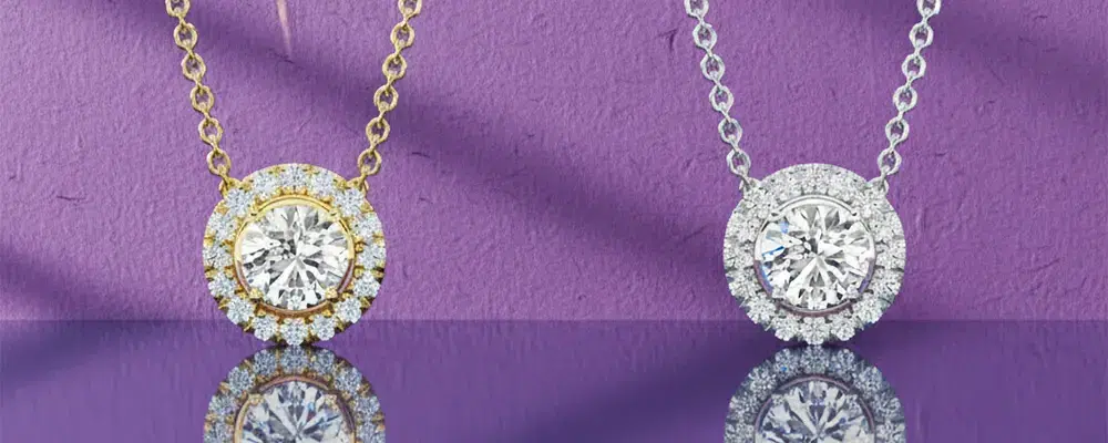 Pavé round lab-grown diamond concentric multi-tier circle pendant necklace in yellow gold.