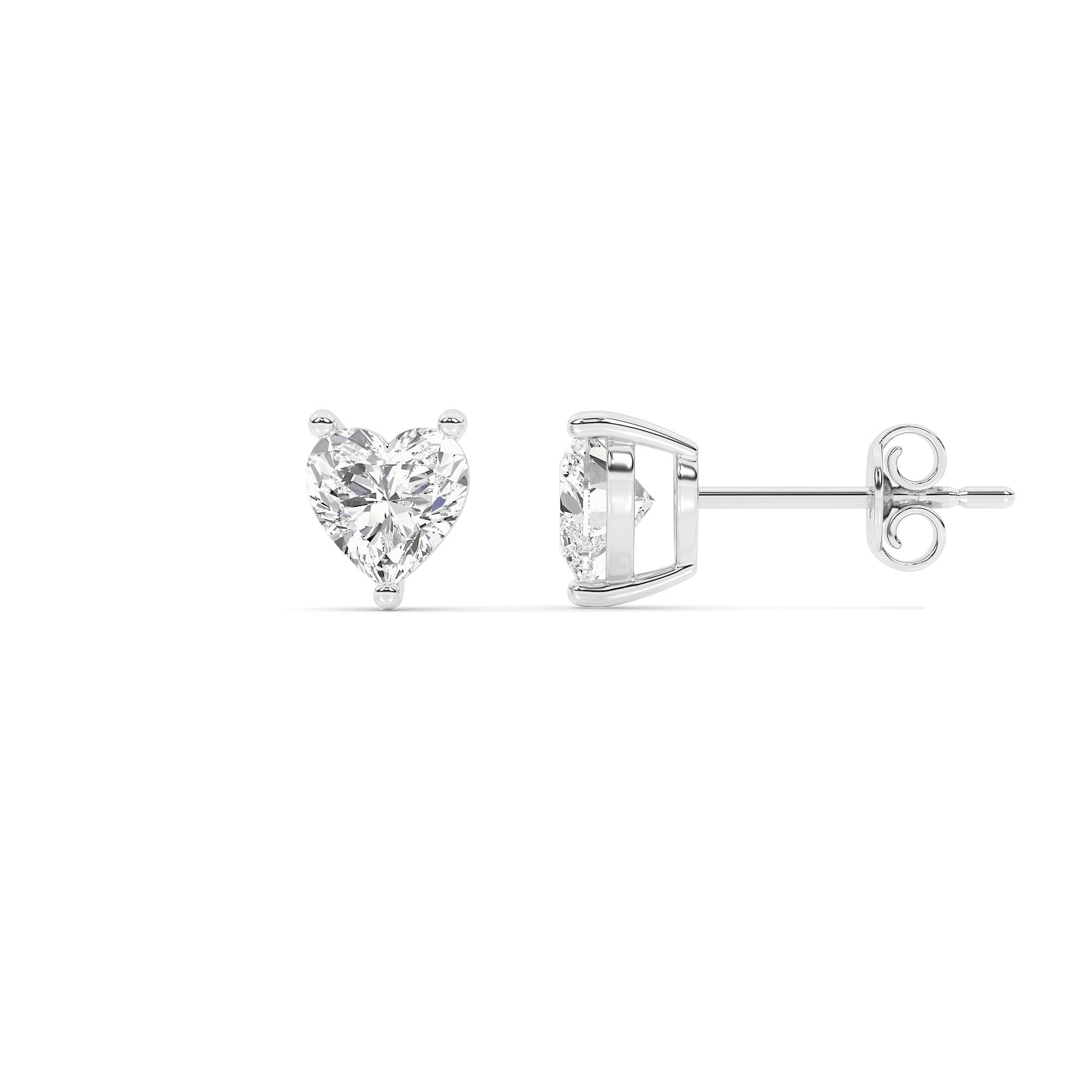 Certified Lab Grown Three Prong Heart Shape Diamond Stud Earring | 14K White Gold 5 ct. tw.