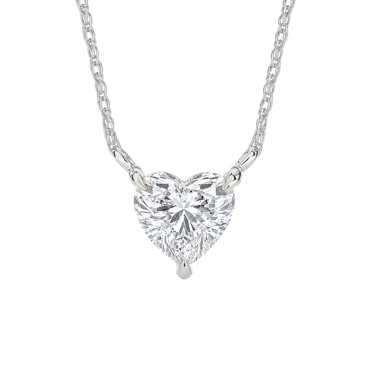 Heart Shape Floating Lab Diamond Solitaire Necklace | 10K White Gold 2 ct. tw.
