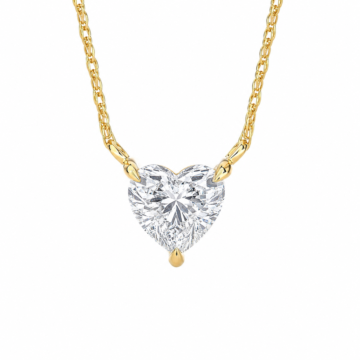 Heart Shape Floating Lab Diamond Solitaire Necklace | 10K Yellow Gold 2 ct. tw.