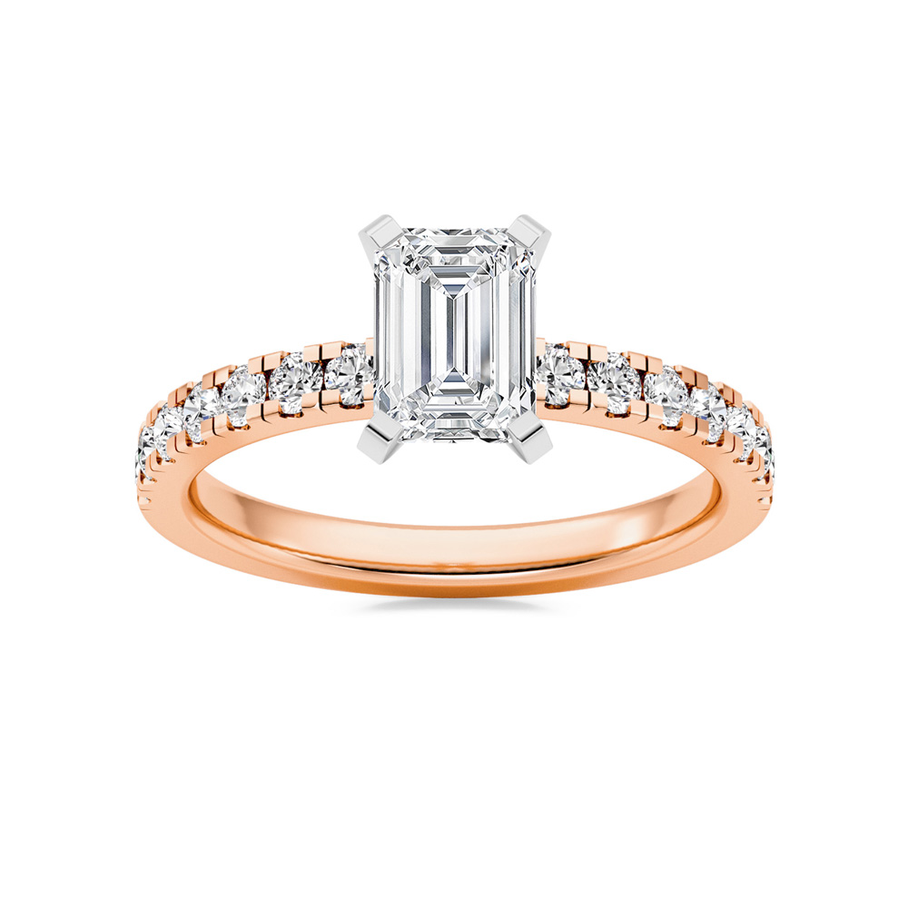 Troy Two Tone Emerald Cut Lab Grown Diamond Engagement Ring | 18K Rose Gold 3 7/8 CT. TW.