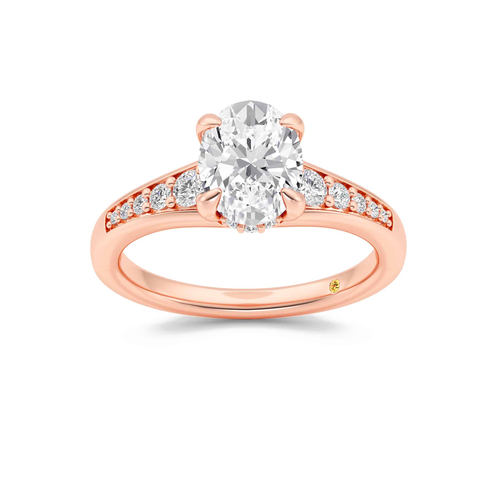 La Joya Jewelry Bloom 3Tapered Pavé Set Hidden Halo Oval Lab Grown Diamond Engagement Ring | Rose Gold 1 1/4 - 4 1/2 CT. TW.