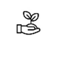 A dark purple line-art icon of a hand gently holding a sprouting plant, representing growth, trust, and La Joya's three generations of lab-grown diamond manufacturing lineage.