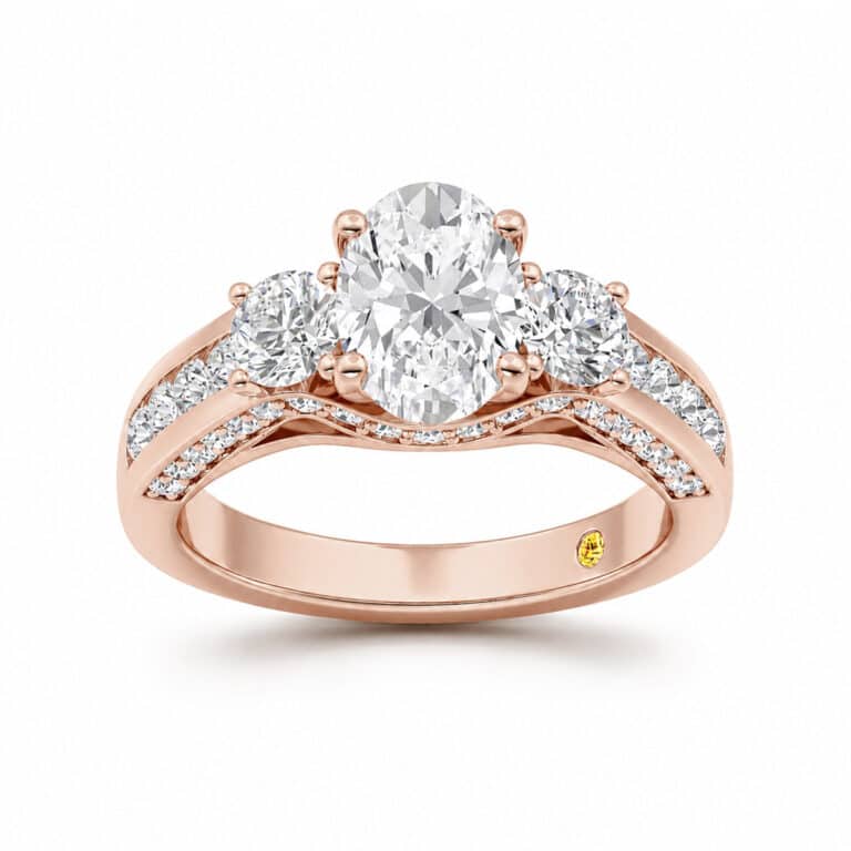Aarhus Lab Grown Pavé Set Hidden Accent Three Stone Diamond Engagement Ring