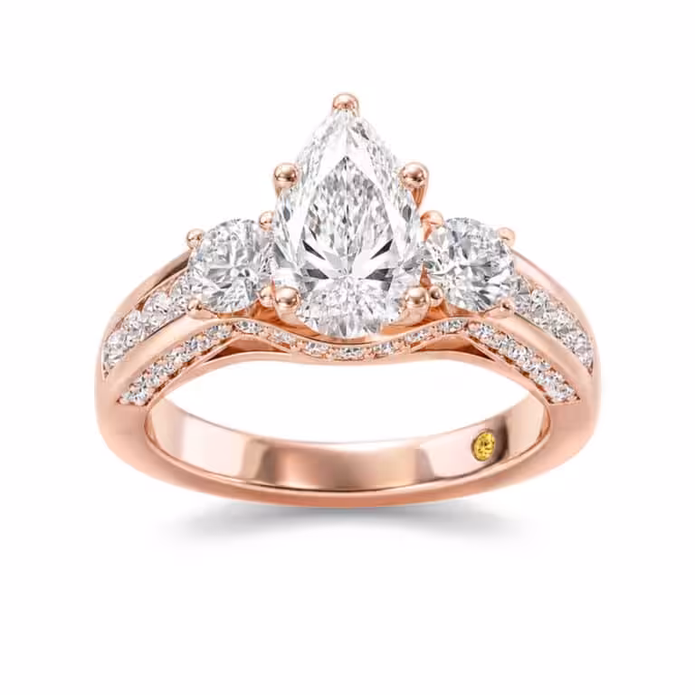 Aarhus Lab Grown Pavé Set Hidden Accent Three Stone Diamond Engagement Ring
