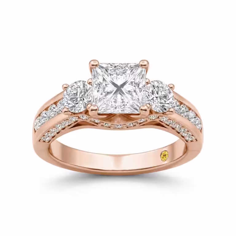 Aarhus Lab Grown Pavé Set Hidden Accent Three Stone Diamond Engagement Ring