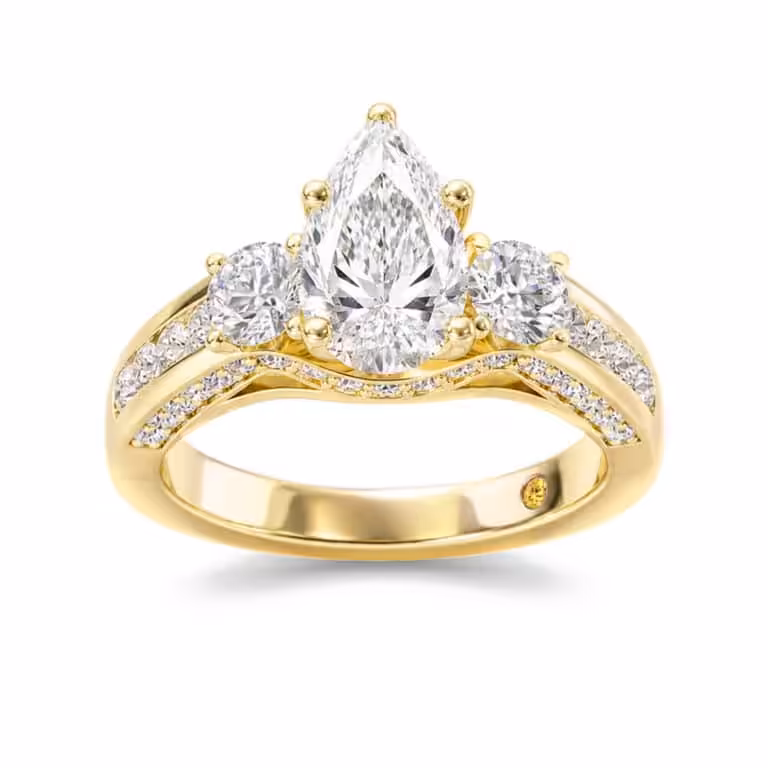Aarhus Lab Grown Pavé Set Hidden Accent Three Stone Diamond Engagement Ring