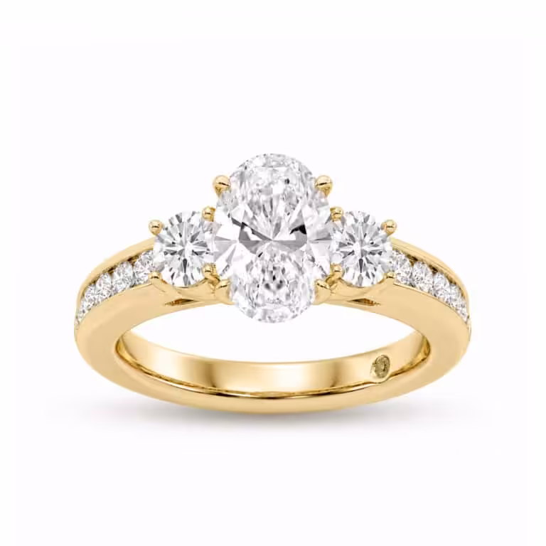 Aura Channel Set Half Coverage Three Stone Lab Diamond Engagement Ring