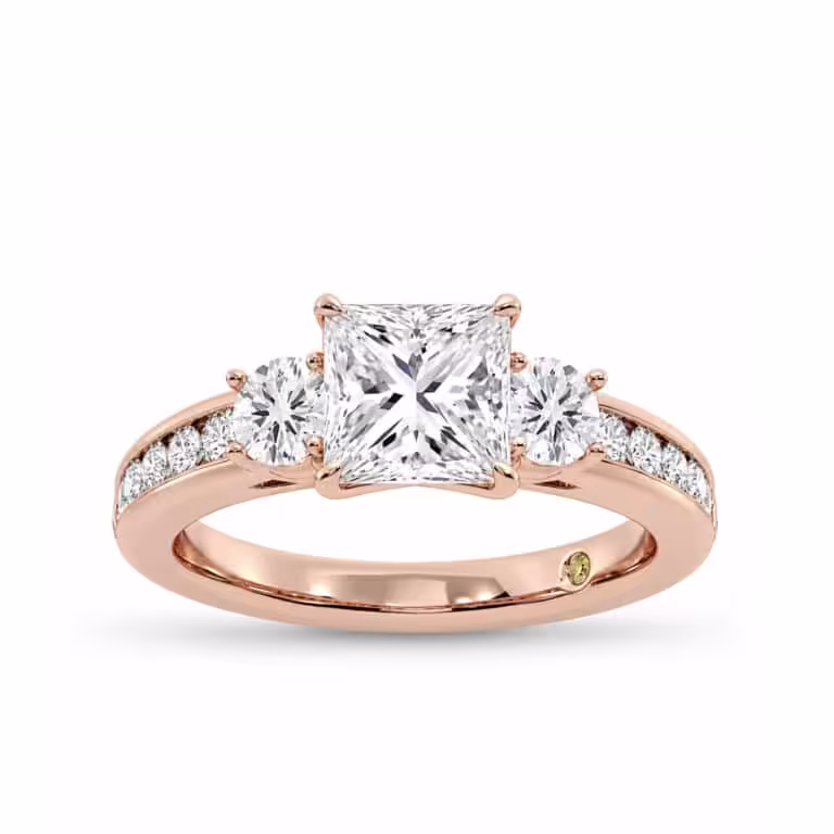Aura Channel Set Half Coverage Three Stone Lab Diamond Engagement Ring