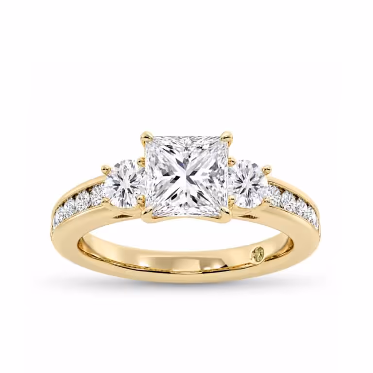 Aura Channel Set Half Coverage Three Stone Lab Diamond Engagement Ring