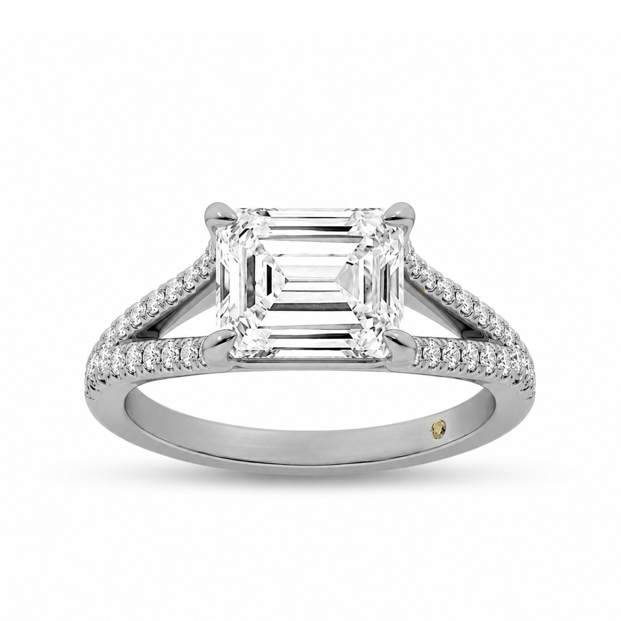 La Joya Jewelry Delhi Split Shank Emerald Cut Lab Grown Diamond Engagement Ring | White Gold 1 1/5 - 4 1/3 CT. TW.