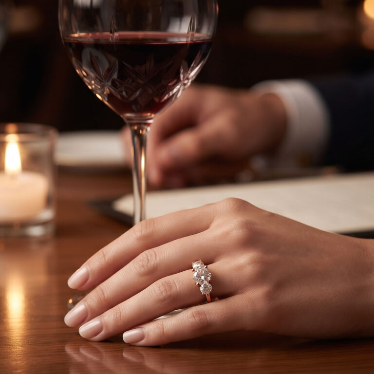 Quintessential Lab Grown Three Stone Diamond Engagement Ring