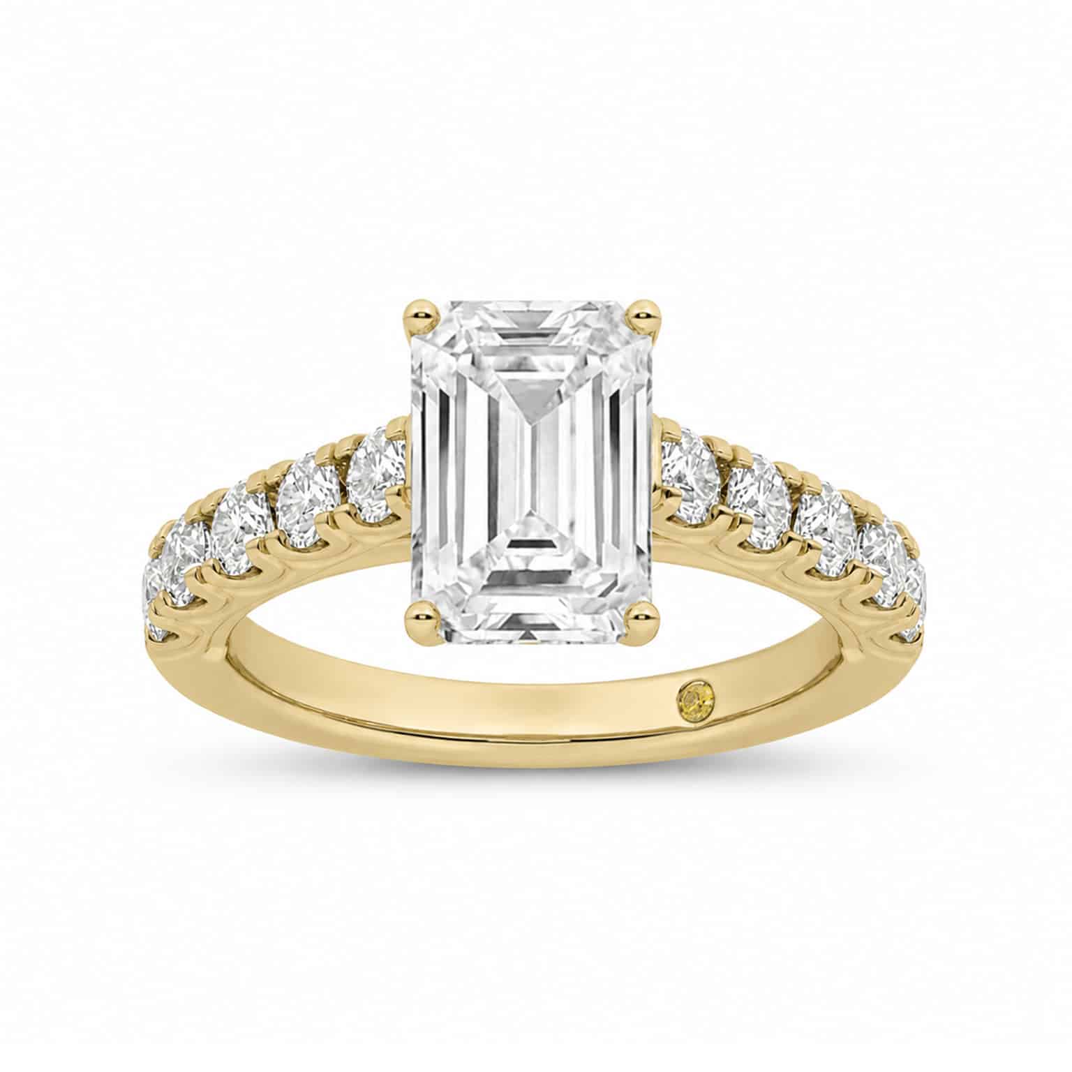 La Joya Jewelry Reno Pavé Set Emerald Cut Lab Grown Cathedral Diamond Engagement Ring | Yellow Gold 1 7/8 - 5 1/6 CT. TW.