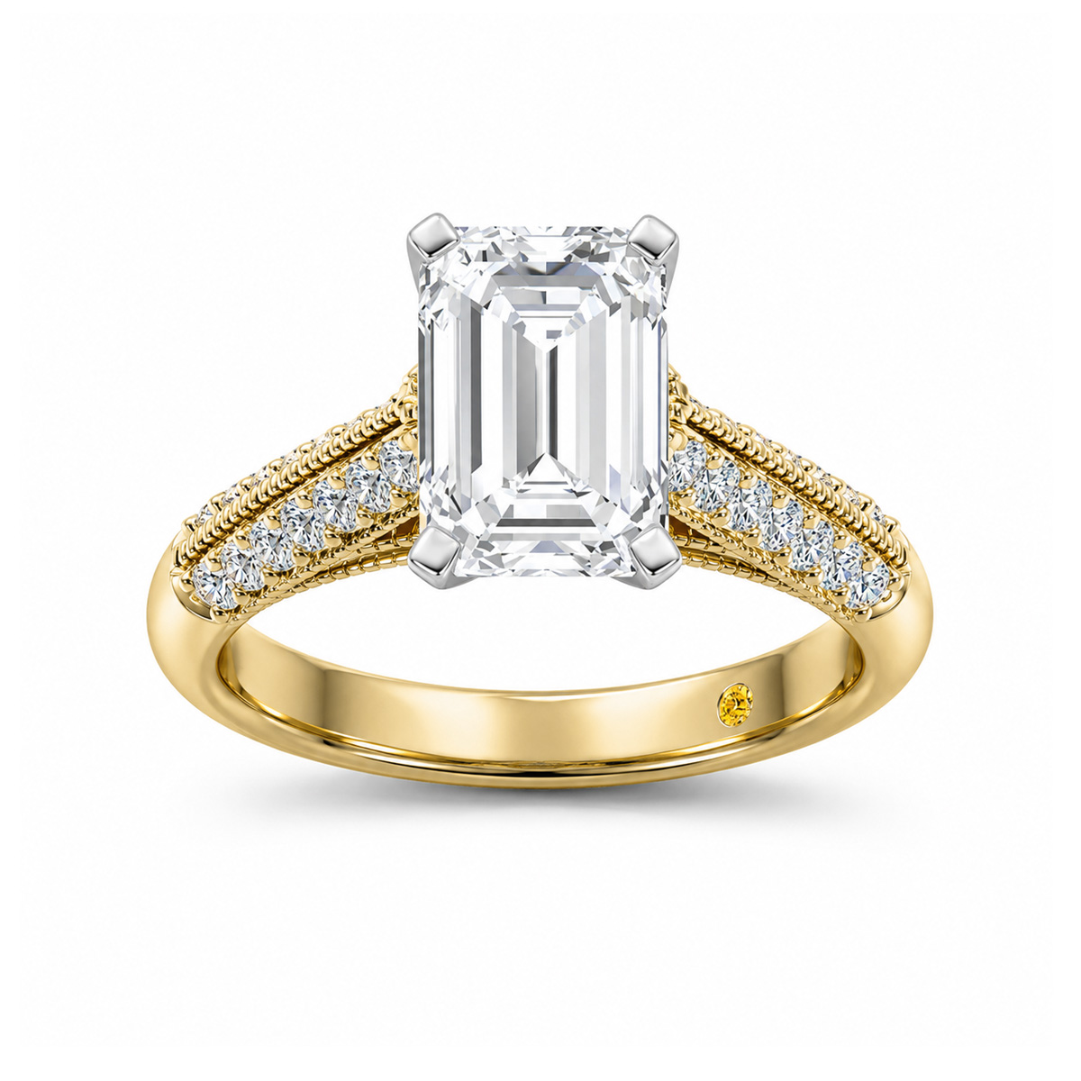 La Joya Jewelry Storm Knife Edged Cathedral Emerald Cut Lab Grown Diamond Engagement Ring | Yellow Gold 1 1/5 - 4 1/3 CT. TW.