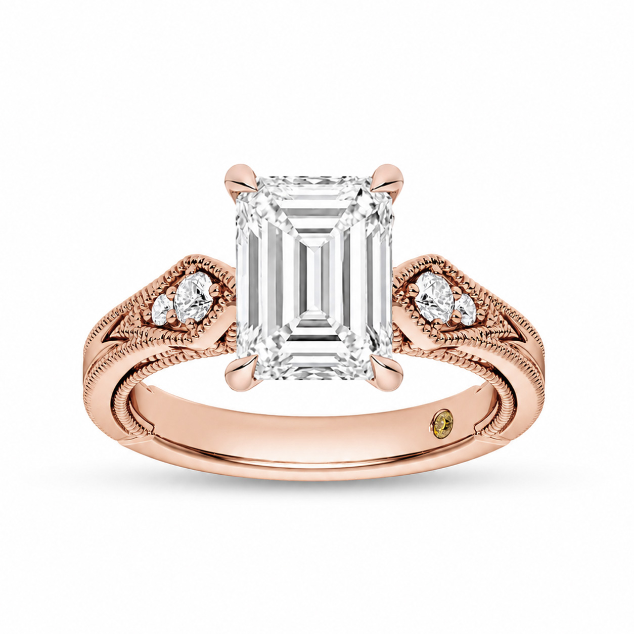 La Joya Jewelry Vesta Vintage Inspired Emerald Cut Lab Grown Diamond Engagement Ring | Rose Gold 1 1/5 - 4 1/4 CT. TW.