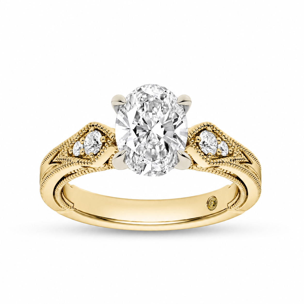 La Joya Jewelry Vesta Vintage Inspired Oval Lab Grown Diamond Engagement Ring | Yellow Gold 1 1/5 - 4 1/4 CT. TW.
