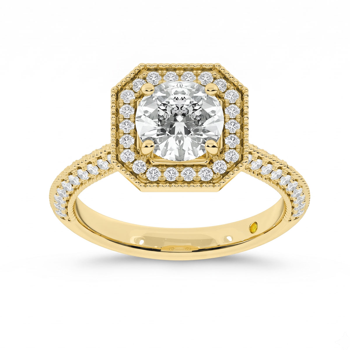 La Joya Jewelry Shyne Octagonal Halo Round Lab Grown Diamond Engagement Ring | Yellow Gold 1 1/2 - 4 5/8 CT. TW.