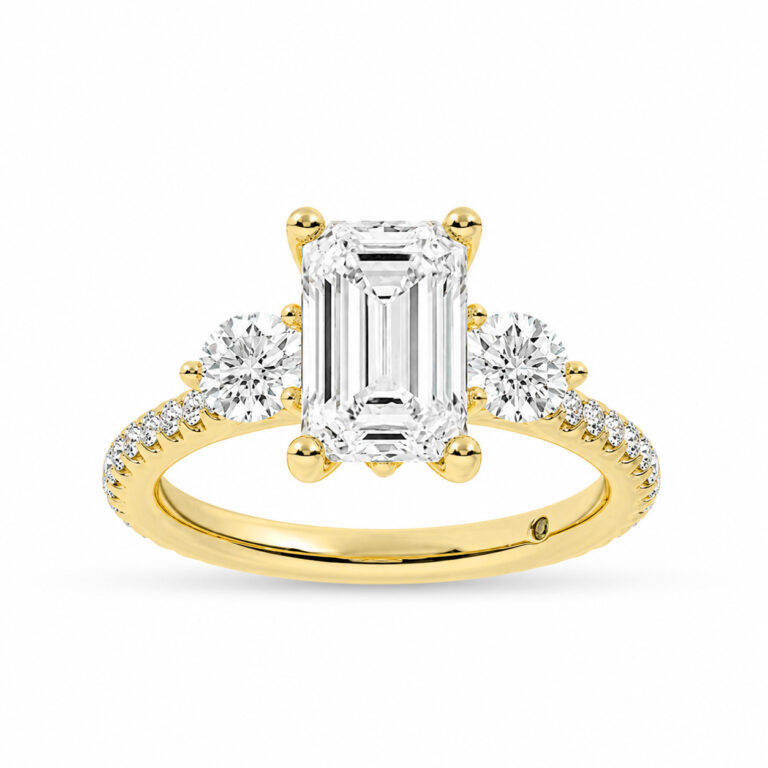 Zephyr Three Quarter Coverage Lab Created Three Stone Diamond Engagement Ring
