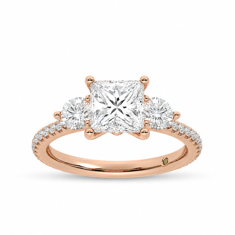 Zephyr Three Quarter Coverage Lab Created Three Stone Diamond Engagement Ring