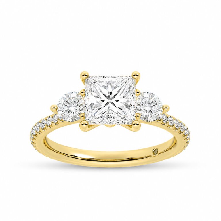 Zephyr Three Quarter Coverage Lab Created Three Stone Diamond Engagement Ring