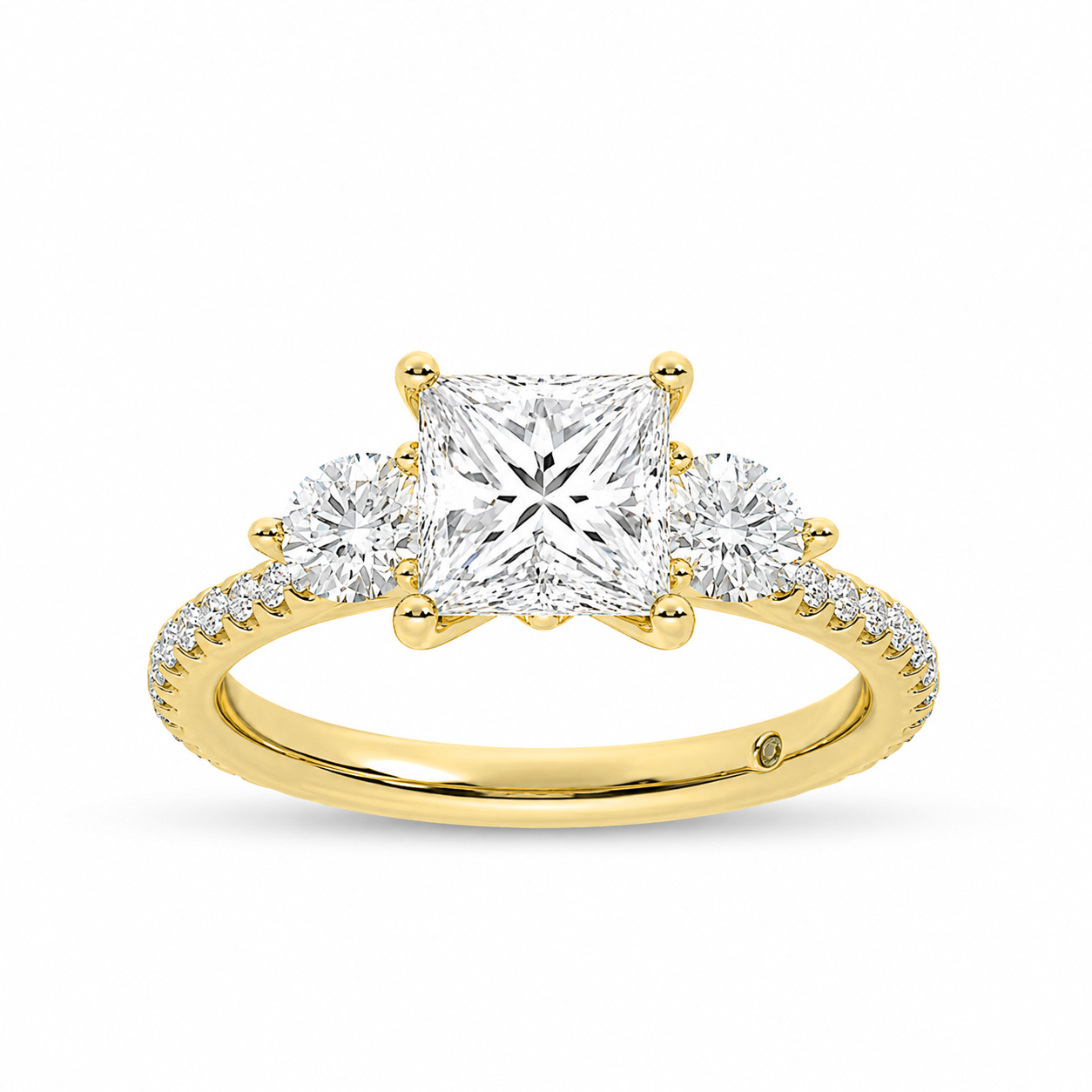 La Joya Jewelry Zephyr Three Quarter Coverage Princess Cut Lab Grown Diamond Engagement Ring | Yellow Gold 2 - 5 1/6 CT. TW.