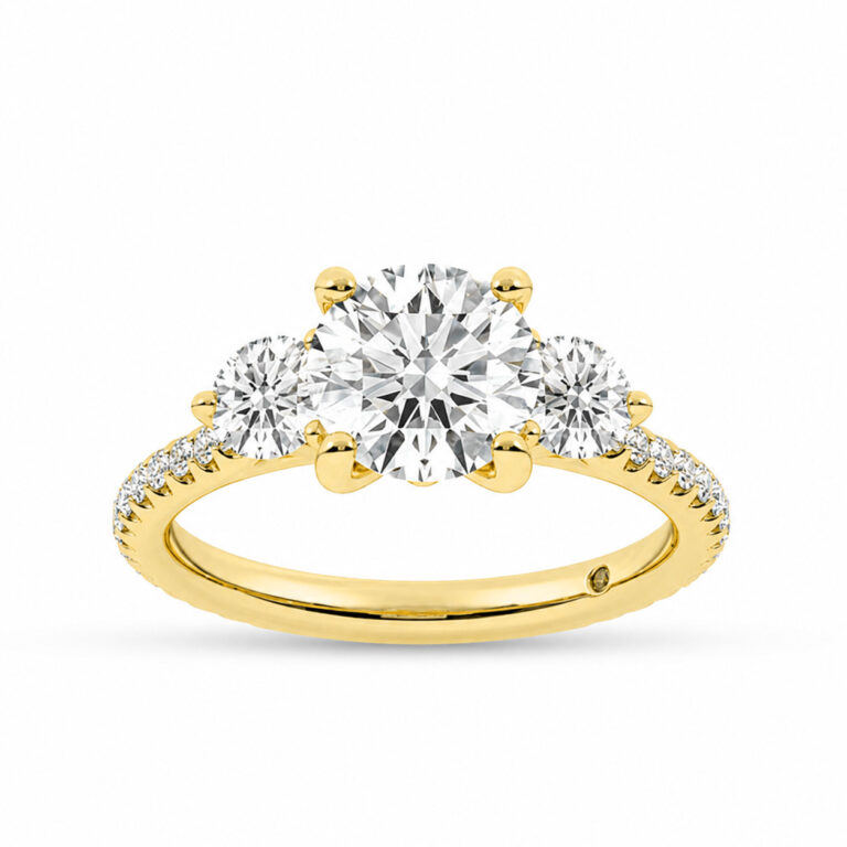 Zephyr Three Quarter Coverage Lab Created Three Stone Diamond Engagement Ring